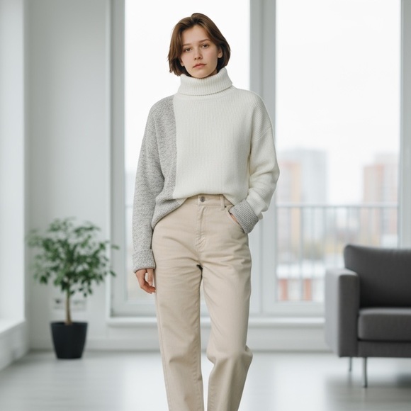NWT French Connection Cream and Brown Knitwear Over Size Sweater - Picture 1 of 6